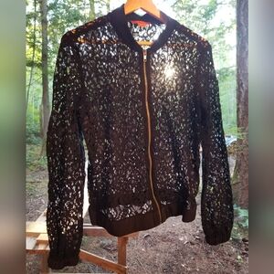 Sheer Fashion Jacket Joe Fresh Mesh Black Size Small Long Sleeve Zip Windcatcher